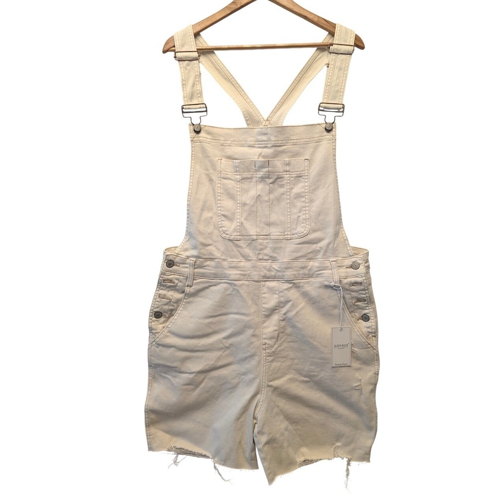 Judy Blue Denim Shortalls Womens 2XL Cream NEW Distressed Garment Dyed JB150240